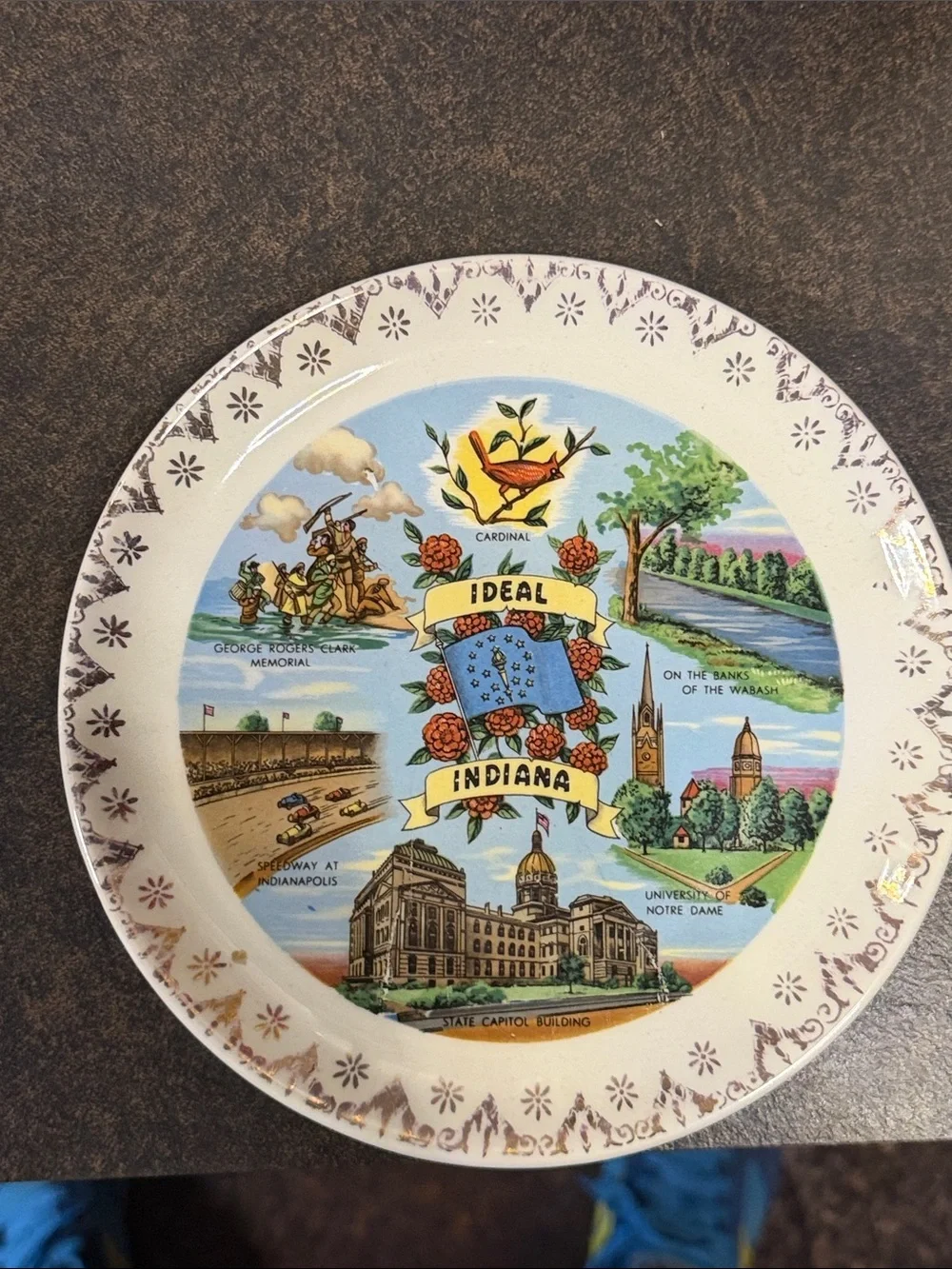 Ideal Indiana Decorative Ceramic Plate - Cream with Multicolor Scenic Motif